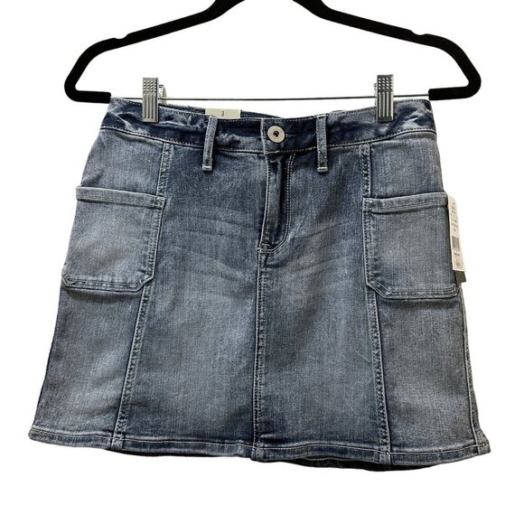 2/$30 American Rag Cie Cargo Denim Mini Skirt Size 3 Y2K Cowgirl Stretch NWT - Picture 1 of 9